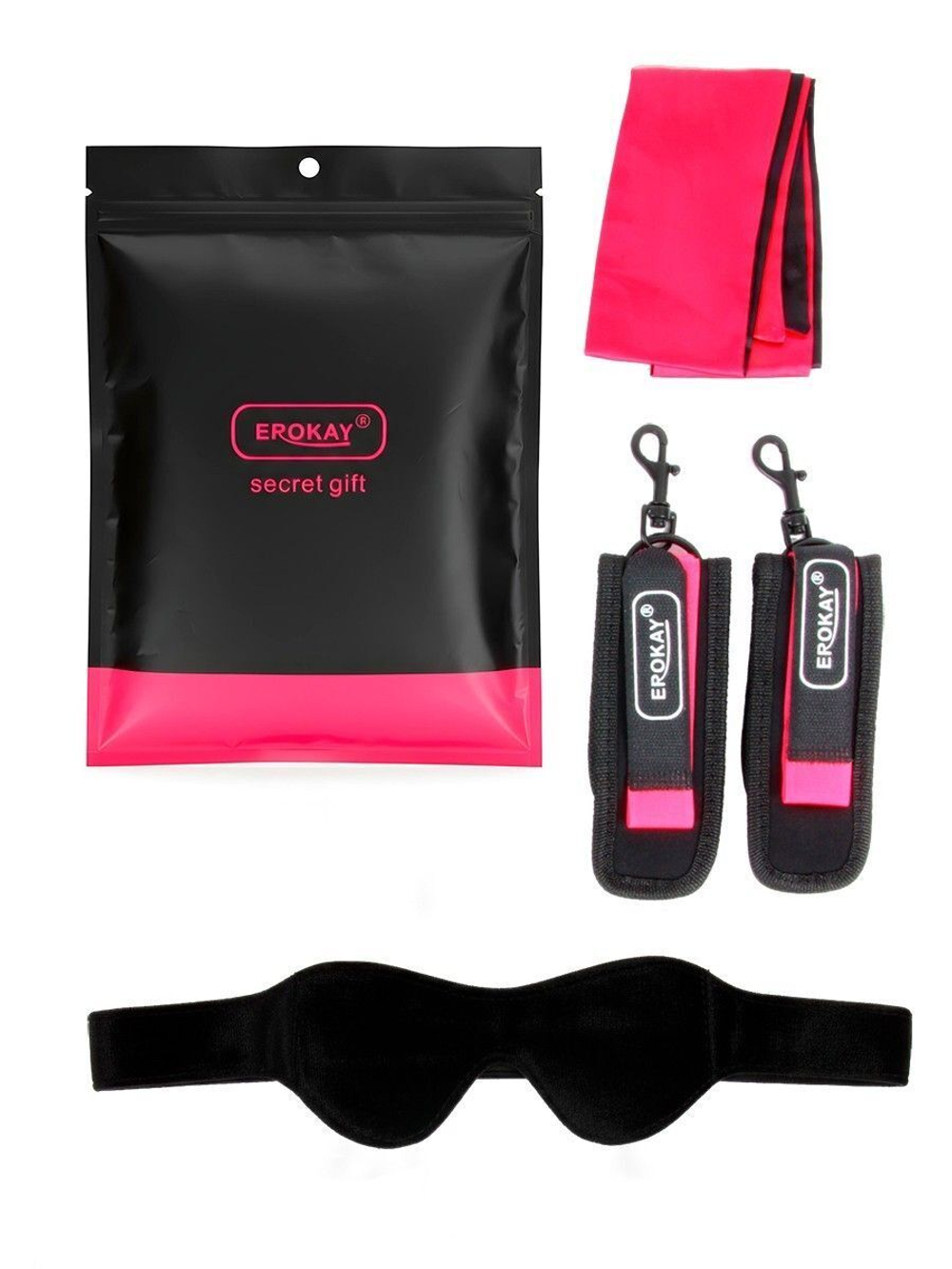 Черно-розовый эротический набор: маска, наручники и повязка (Цвет: черный с розовым)