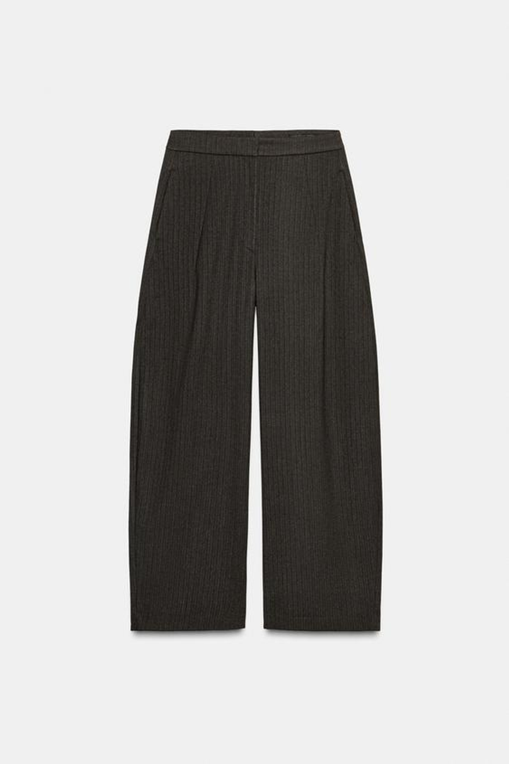 ZARA БРЮКИ-БАЛЛОНЫ ИЗ ТКАНИ «ЁЛОЧКА» ZW COLLECTION, КОРИЧНЕВЫЙ