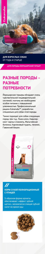 Сухой корм Eukanuba Dog Yorkshire Terrier для взрослых собак породы йоркширский терьер от года с птицей 1 кг