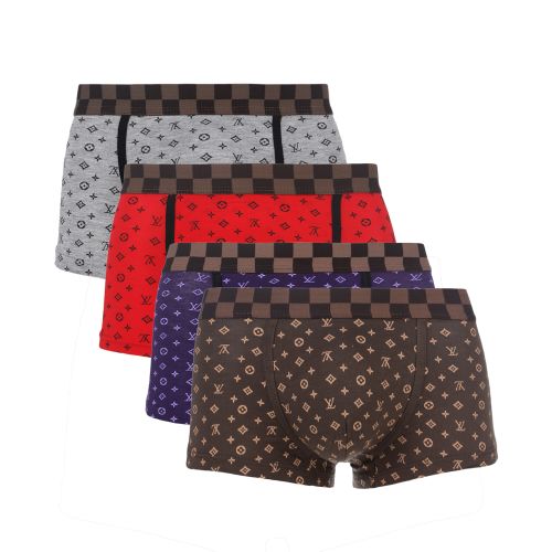 Мужские трусы боксеры (серые, красные, коричневые, фиолетовые) набор 4 в1 Louis Vuitton LV52201
