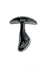 Серебристая изогнутая анальная пробка для ношения c красным кристаллом - 8 см. (Цвет: красный)