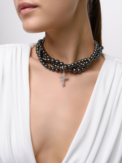 Колье "Trio cross gray" Silver