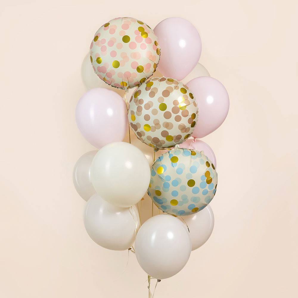 Шар (18''/46 см) Круг, Конфетти, Розовый, Сатин, 1 шт.