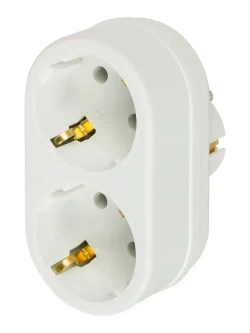 Двойник, разветвитель сетевой с заземлением TOKER 2T2, белый