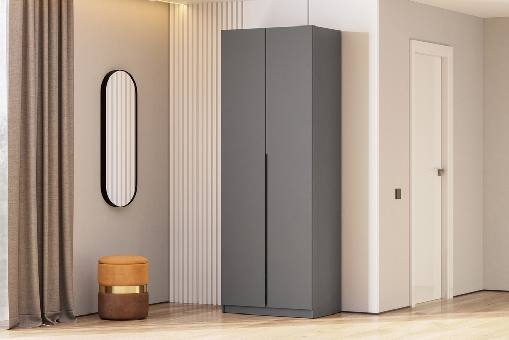 Шкаф распашной с наполнением (3 полки + 2 ящика + штанга) ШК 5 (800), Графит