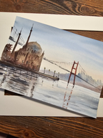 Картина авторская акварельная в паспарту 30х40 см на стену для интерьера "Мечеть Ортакей. Стамбул"