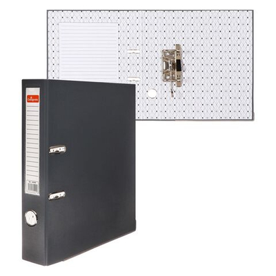 Папка-регистратор А4, 50 мм, Calligrata, ПВХ, тиснение лен , металлическая окантовка, карман на корешок, собранная, серая, микс