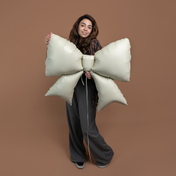 Шар (39''/99 см) Фигура, Бант, Кремовый, Сатин, 1 шт. в уп.