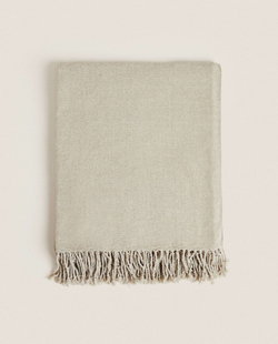 ZARA HOME МЯГКОЕ ПОКРЫВАЛО С БАХРОМОЙ, КОРИЧНЕВЫЙ