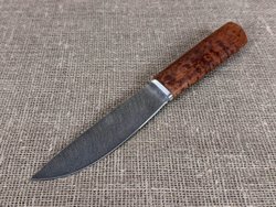 Шкуросъемный нож "Якут" с кованым долом, дамасская сталь, рукоять мореная карельская береза