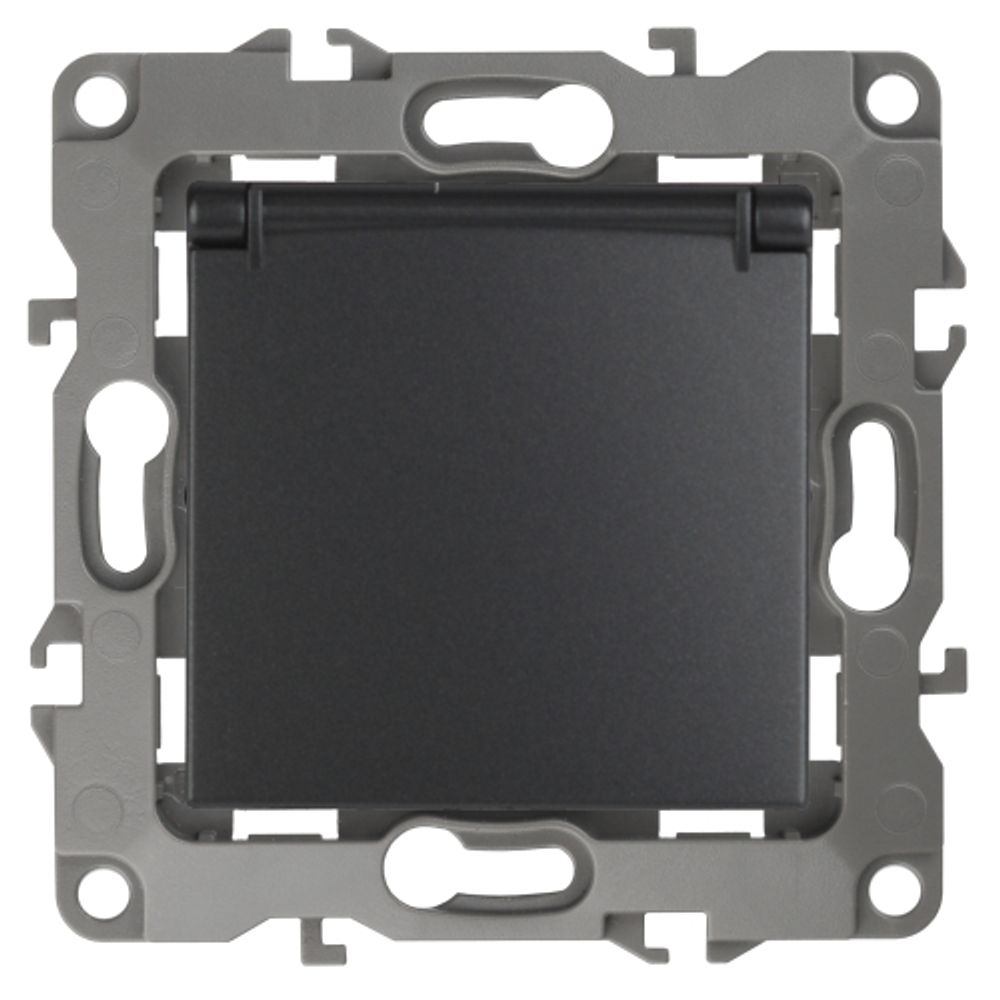 Розетка ЭРА Серия 12 12-2103-05 с заземлением 2P+E Schuko со шторками с крышкой 16A-250В IP20 антрацит