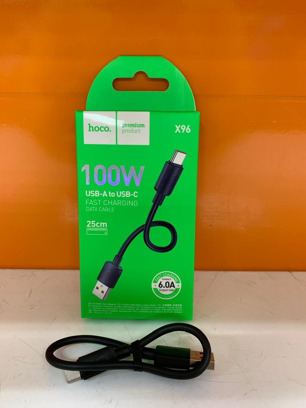 Кабель USB - Type-C HOCO X96 Hyper, 0.25м, 6.0A, 100Вт, цвет: черный