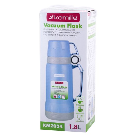 Термос 1800 мл. со стеклянной колбой Kamille KM-2024 пластиковый (2 чашки)