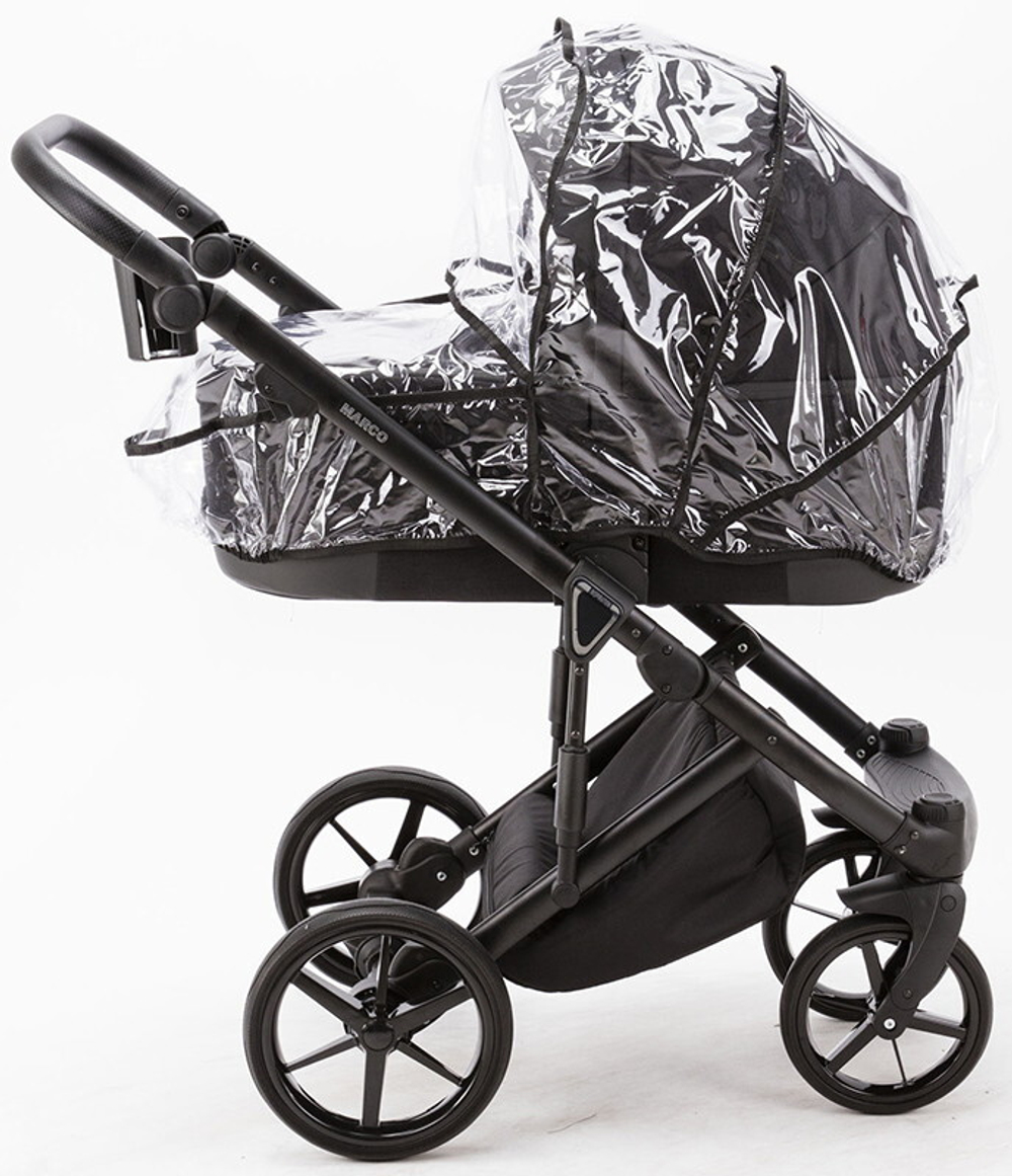 Детская коляска Adamex Marco 2 в 1 GA12 (ЧЕРН. ТК. + ЧЕРН.КОЖ.ОТД.)