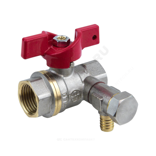 Кран шаровой латунь со спускником 1013 Euro никель Ду 15 Ру40 ВР G1/2" бабочка полнопроходной Aquasfera 1013-01