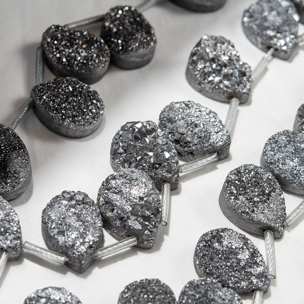 Подвеска друза кварца "Капля", 18*13мм, серая