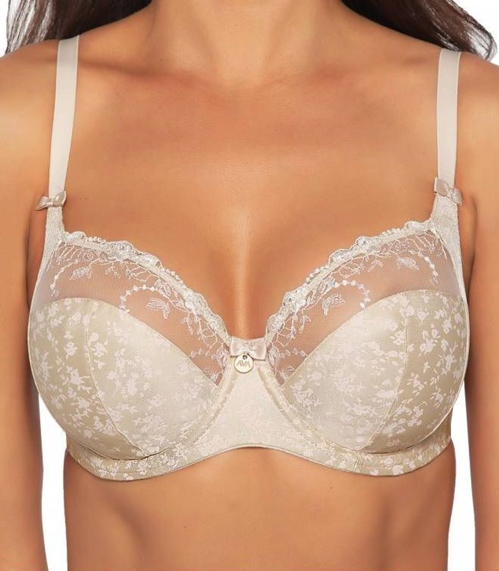 Бюстгальтер с мягкой чашкой +size, мелкими цветами и вышивкой (Размер: 90G) (Цвет: телесный)