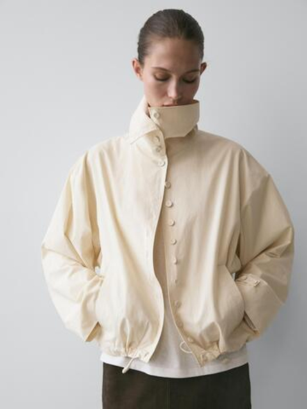 Massimo Dutti Куртка из хлопка с пуговицами, натуральный/кремовый