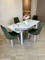 Большой кухонный стол "МАКСИ" Итальянский мрамор и стулья "ЛОНДОН" 4 шт