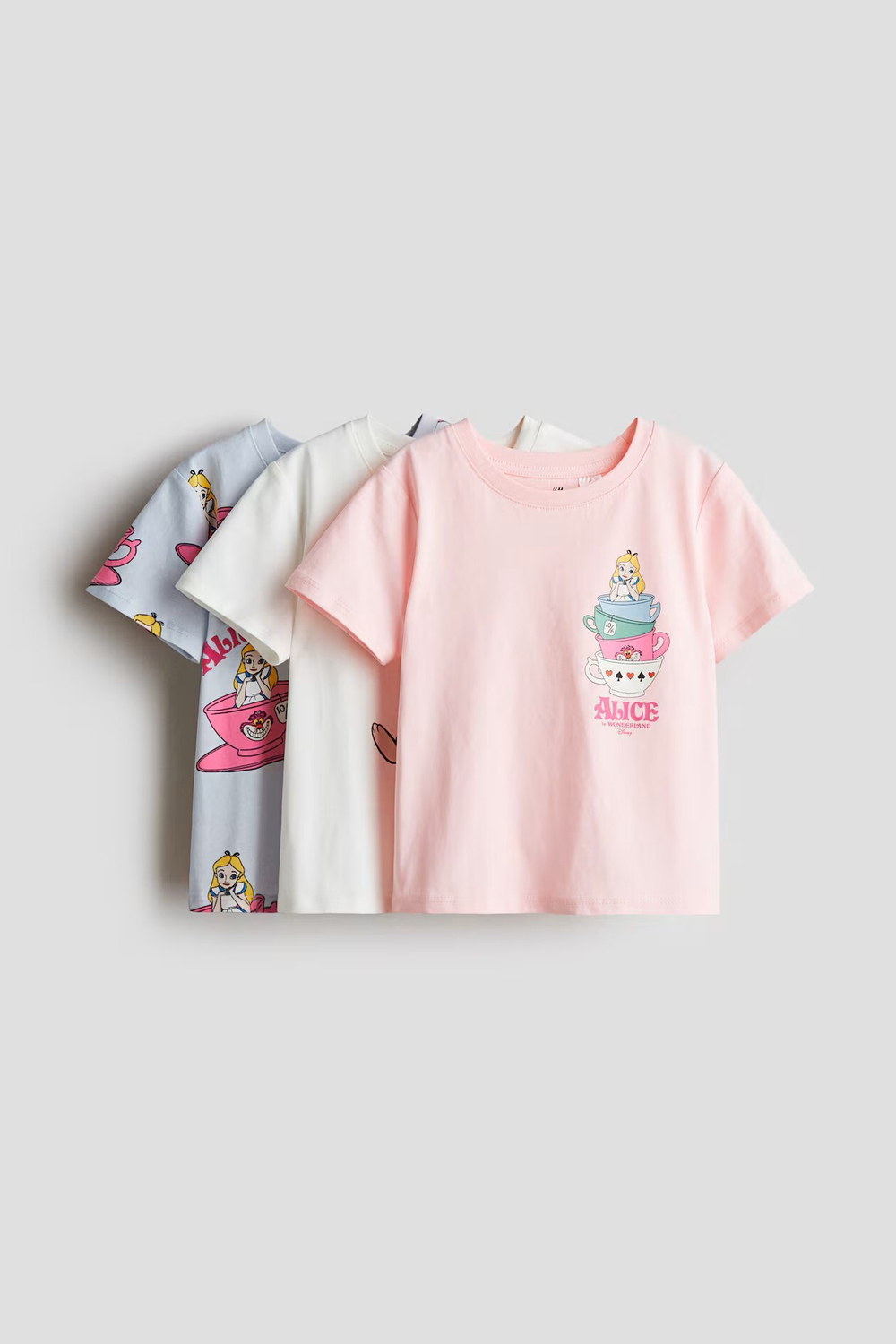 H&M Набор из трех хлопковых футболок с принтом, светло-розовый