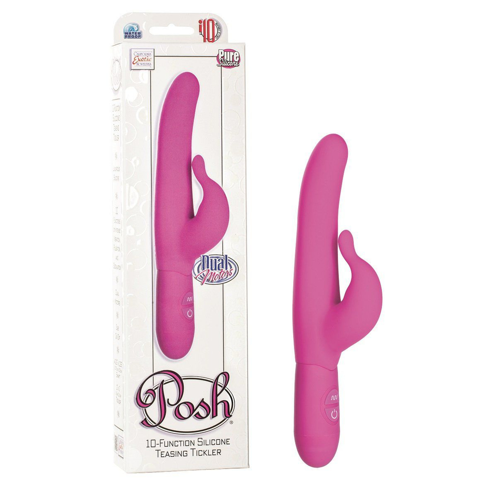 Розовый водонепроницаемый силиконовый вибратор Posh 10-Function Silicone Teasing Tickler - 20 см. (Цвет: розовый)