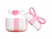 3D иллюстрация PNG: Открытый подарок с сердцем и лентой | прозрачный фон