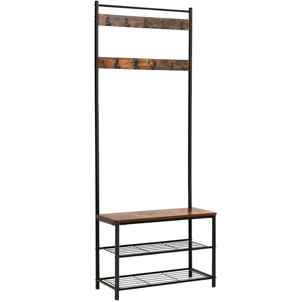 Вешалка напольная 70х32х175 см, Vasagle, мет-л, полка для обуви, 80 кг, HSR41BX, корич-черн