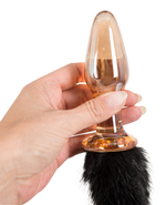 Стеклянная анальная втулка с хвостиком Glas-Plug with tail (Цвет: золотой с черный)