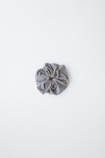 ZARA РЕЗИНКА ДЛЯ ВОЛОС В КЛЕТКУ ВИШИ, ЭКРЮ/СИНИЙ