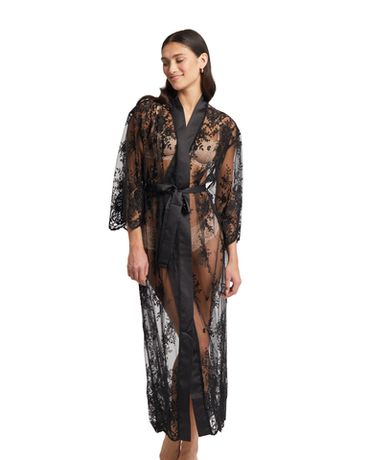 халат из прозрачной ткани с цветочной вышивкой Rya Collection Darling черный — фото 1