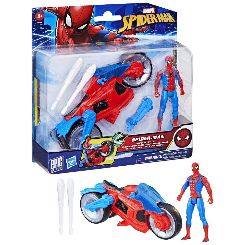 Hasbro Marvel SPIDER-MAN - Мотоцикл Web Blast Cycle с пусковым устройством + фигурка F6899