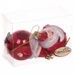 Елочные игрушки «Круглый Дед Мороз» 6 см (набор 2 шт), Красный