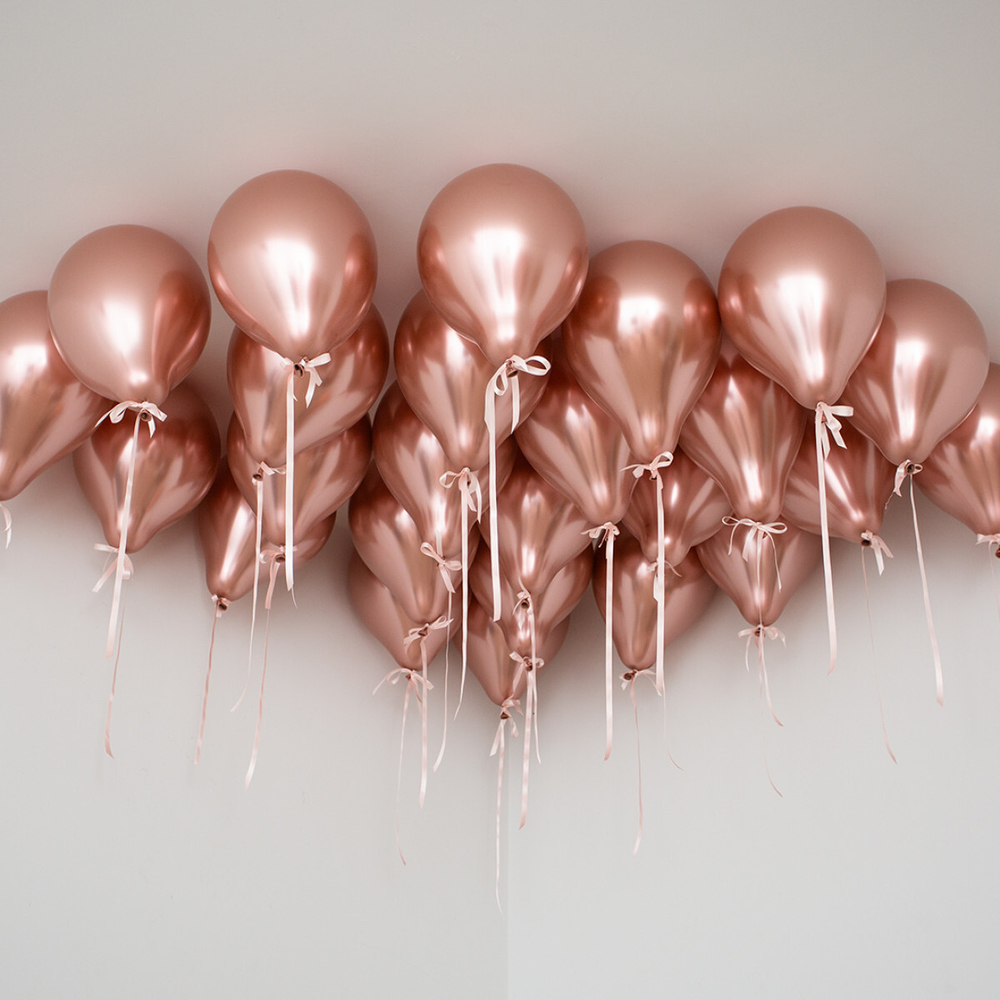 Шары под потолок в цвете "Блестящее розовое золото Хром"