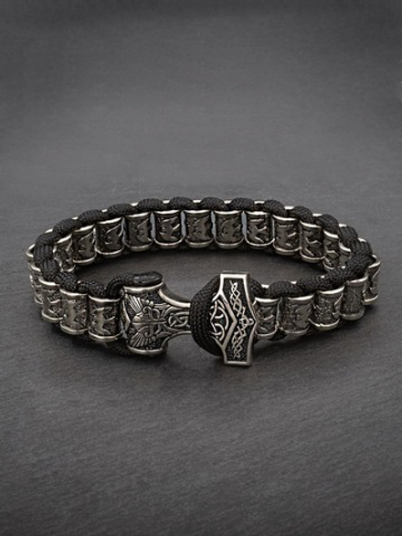 Браслет скандинавский вороны с молотом Тора металл мельхиор