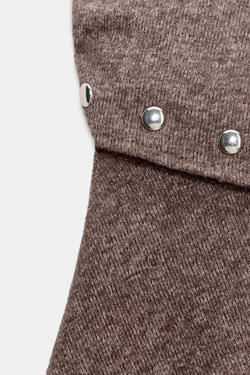 ZARA КОРОТКАЯ ЮБКА ИЗ МЯГКОЙ ТКАНИ С ЗАКЛЕПКАМИ, КОРИЧНЕВЫЙ МЕЛАНЖ