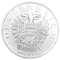 Монета 2 шиллинга 1937 год "200 лет церкви Святого Карла"