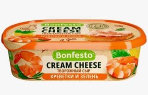Сыр Bonfesto творожный кремчиз креветки и зелень, 140 г