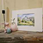 Картина авторская акварельная в паспарту 21х30 см на стену для интерьера "Богоявленская церковь Пскова"