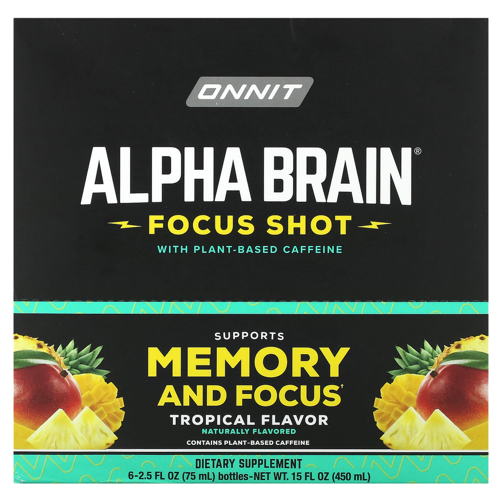 Onnit, Alpha BRAIN® Focus Shot, тропические фрукты, 6 флаконов по 75 мл (2,5 жидк. унции)