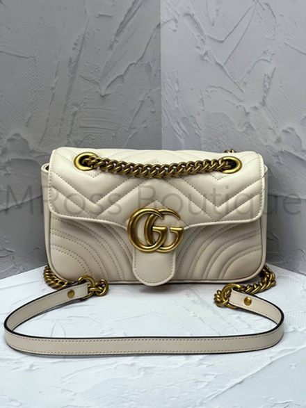 Белая сумка Gucci GG Marmont (Гуччи) премиум класса