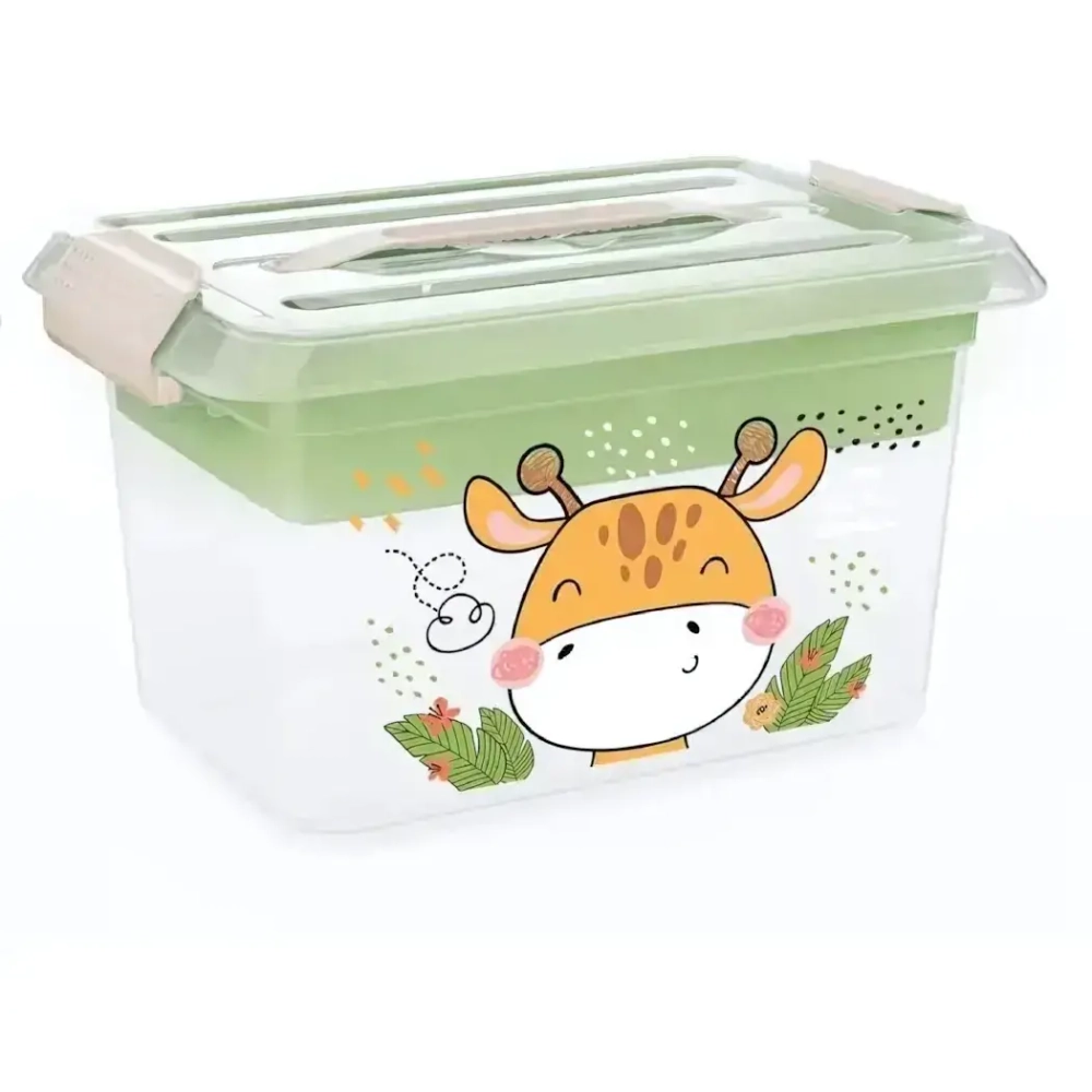 Контейнер для хранения мелочей с ручками и защёлками GIRAFFIX 30*19,3*17см, 6л