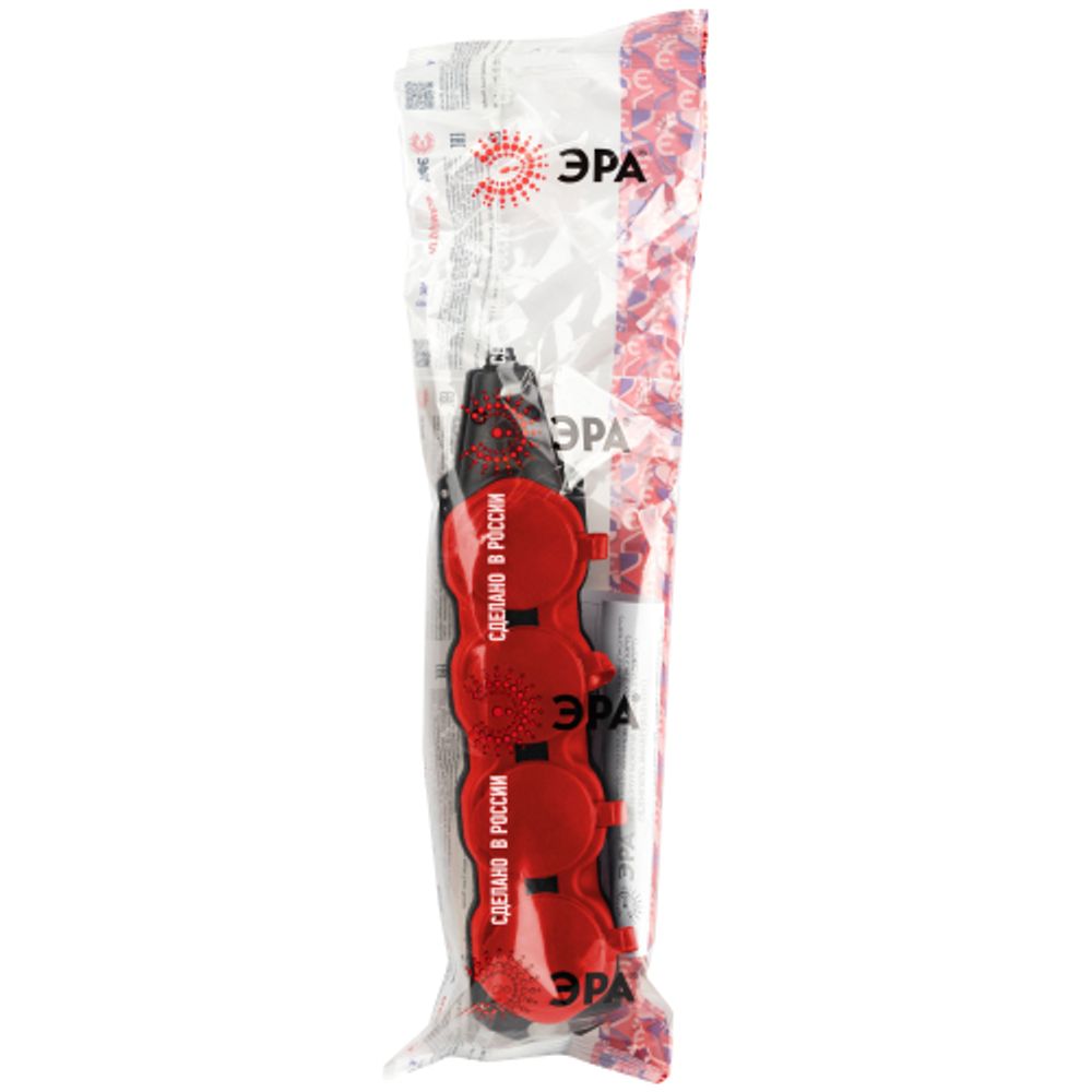 Колодка ЭРА KX-4e-RED-IP44 каучуковая с заземлением 4 розетки 16A IP44 красная