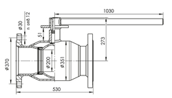 Кран шаровый Temper Ду250 Ру25 стандартнопроходной тип 284 фланцевый, ст. 20, L=530 мм