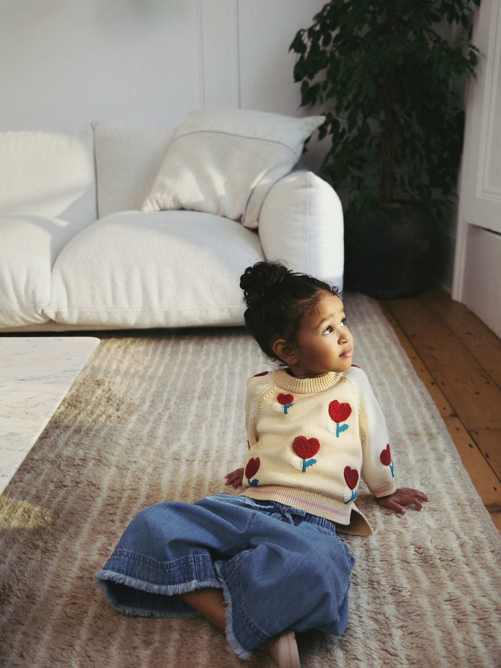 Свитер и джинсы широкие в комплекте для девочки Next E25-171, Светло-желтый, Синий