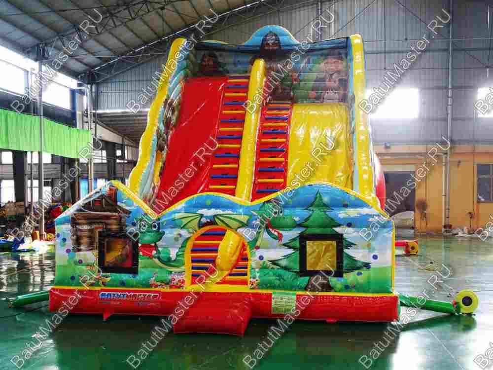 Большой надувной батут-горка "Сказочные богатыри" 13*10*10 м