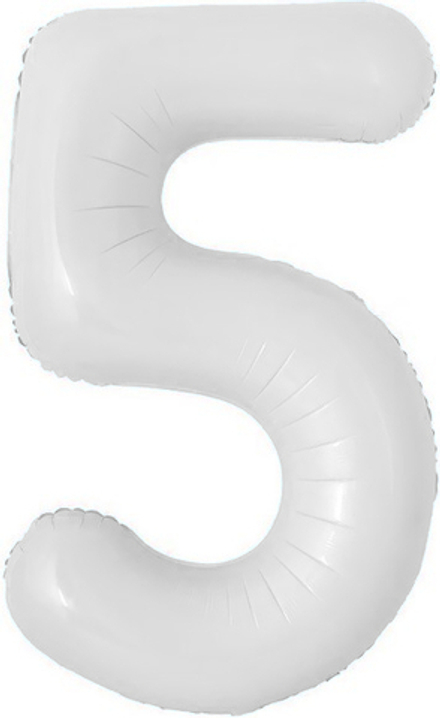 Шар с клапаном (16''/41 см) Мини-цифра, 5, Белый, 1 шт.