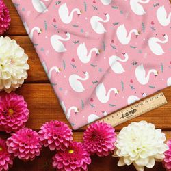 Ткань шелк Армани лебеди на розовом