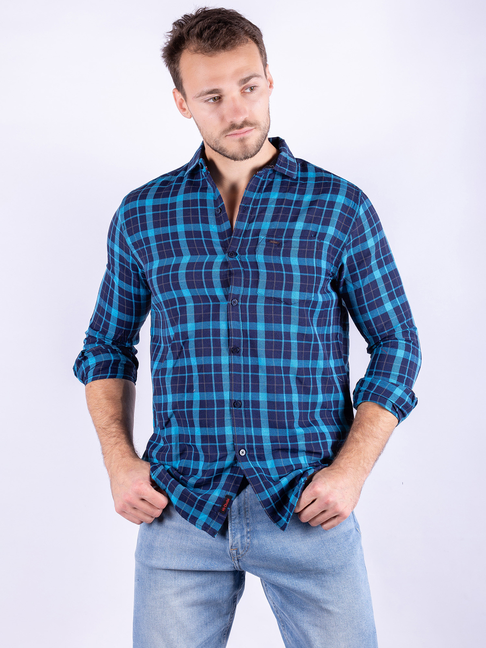 Рубашка мужская SWAN, бирюза/синий MLS 2201