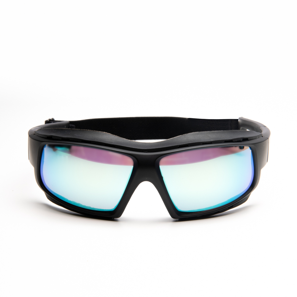 очки для экстремальных видов спорта Paros Черные Матовые Зеркально сине-зеленые линзы. Вид спереди