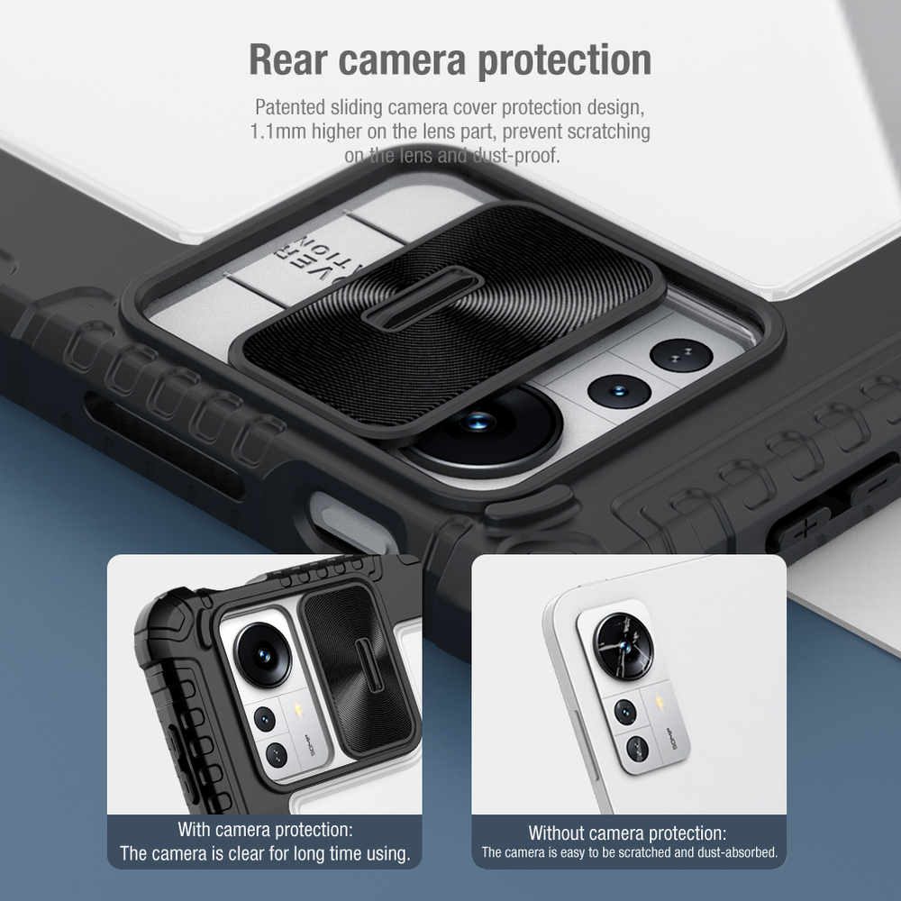 Чехол книжка с защитной шторкой для камеры от Nillkin для планшета Xiaomi Pad 5 Pro 12.4, серия Bumper Pro